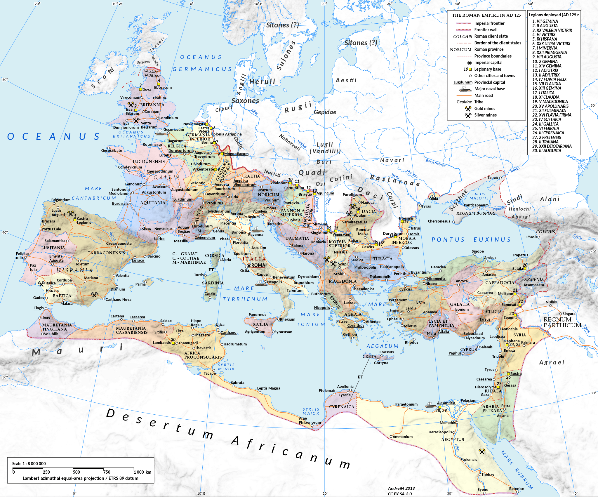 Mapa del Imperio Romano: Roma, Italia, Imperio Occidental y Oriental